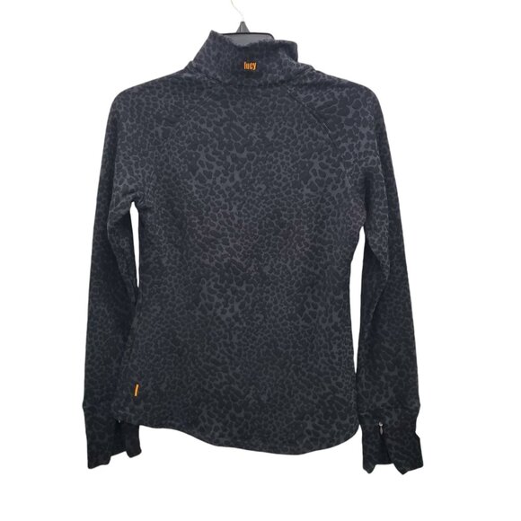 Lucy Women's Black Textured Leopard Print Mock Neck 1/2 Zip Knit Active Jacket S - Picture 9 of 9